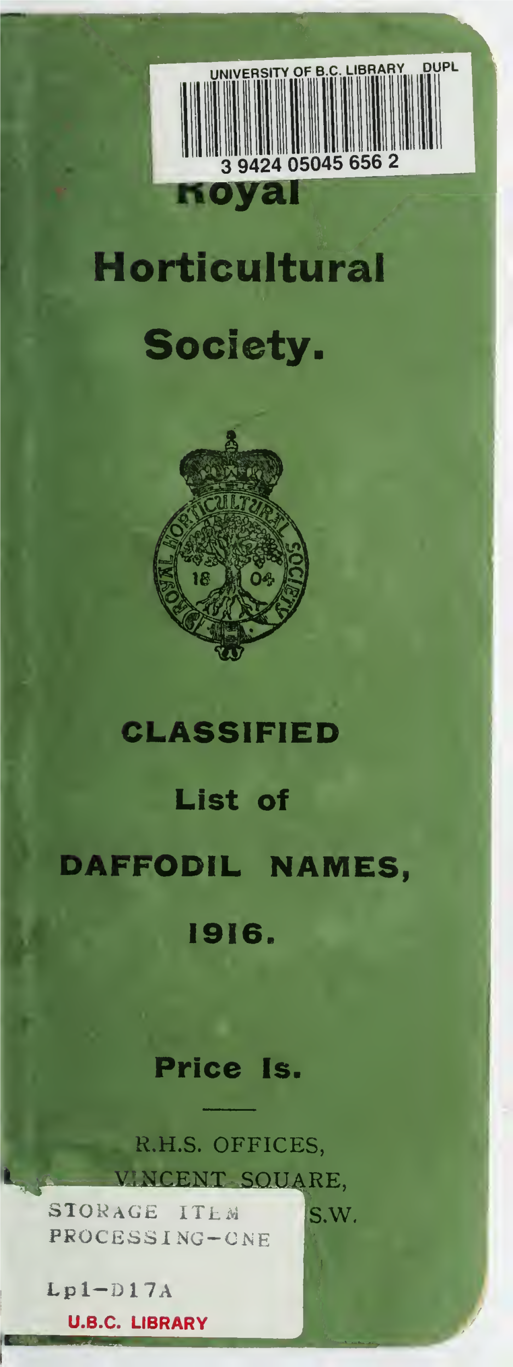 Classified List of Daffodil Names, 1916