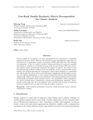 Low-Rank Doubly Stochastic Matrix Decomposition for Cluster Analysis