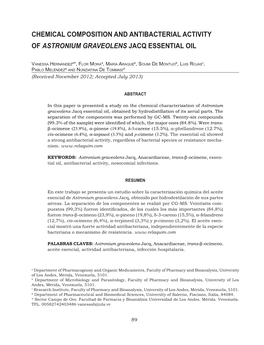 Chemical Composition and Antibacterial Activity of Astronium Graveolens Jacq Essential Oil