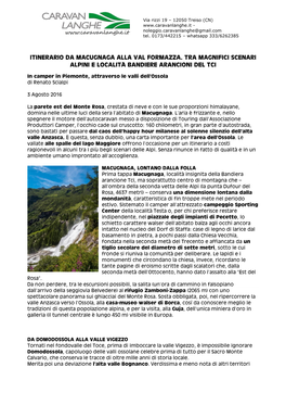 Itinerario Da Macugnaga Alla Val Formazza. Tra Magnifici Scenari Alpini E Località Bandiere Arancioni Del Tci