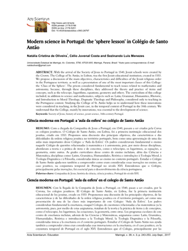 Modern Science in Portugal: the 'Sphere Lesson' in Colégio De Santo