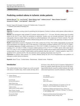 Predicting Cerebral Edema in Ischemic Stroke Patients