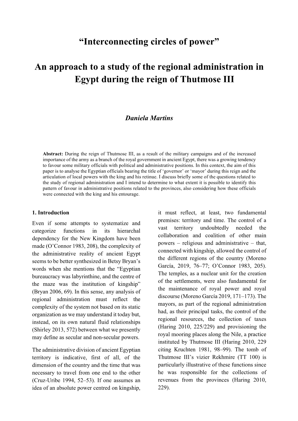 An Approach to a Study of the Regional Administration in Egypt During the Reign of Thutmose III