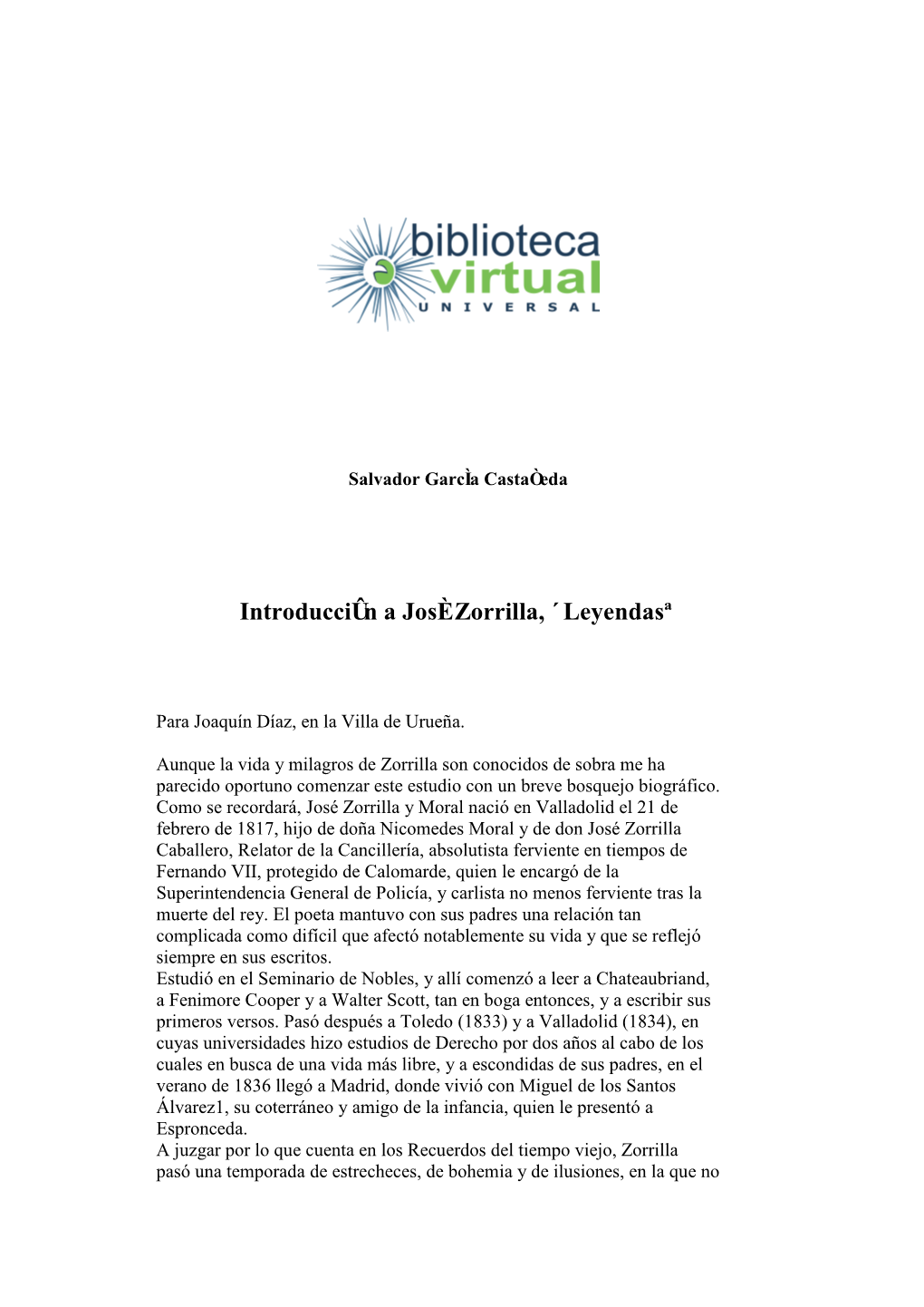 Introducción a José Zorrilla, «Leyendas»