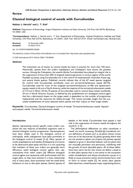 Classical Biological Control of Weeds with Curculionidae