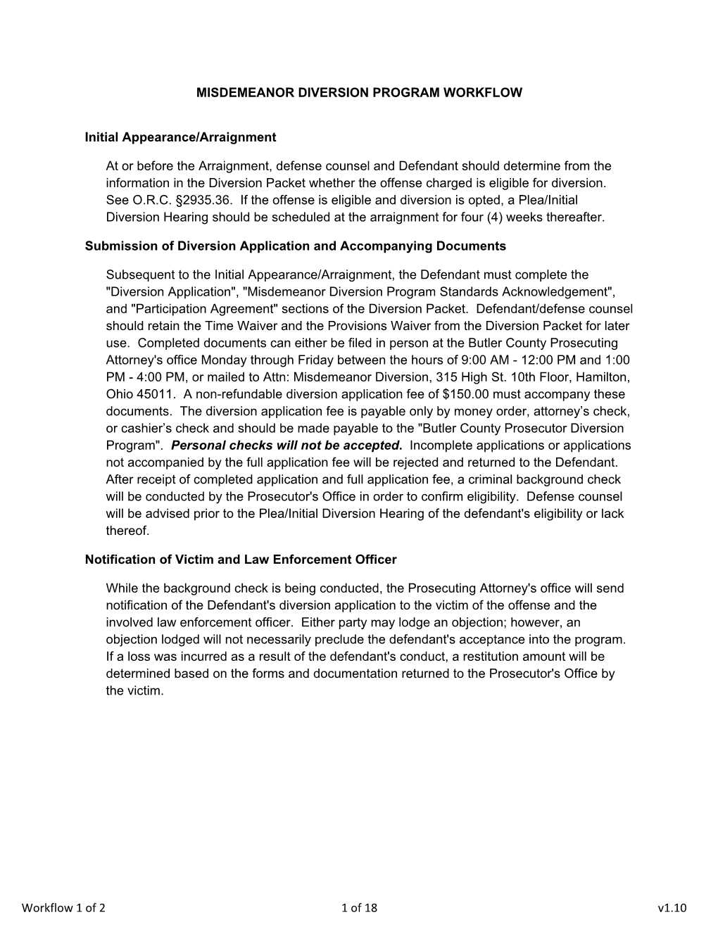 Misdemeanor Diversion Program Workflow