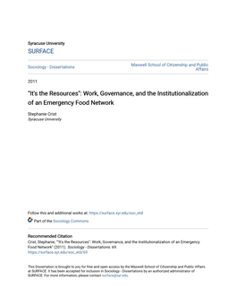 Work, Governance, and the Institutionalization of an Emergency Food Network
