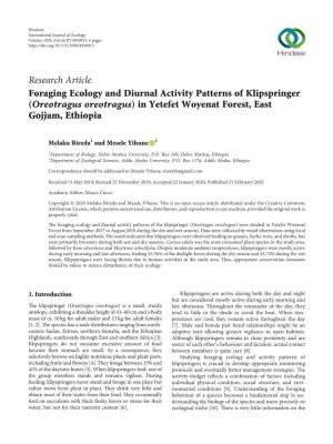 Foraging Ecology and Diurnal Activity Patterns of Klipspringer (Oreotragus Oreotragus) in Yetefet Woyenat Forest, East Gojjam, Ethiopia