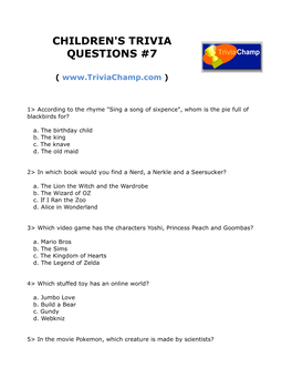 Children's Trivia Questions #7