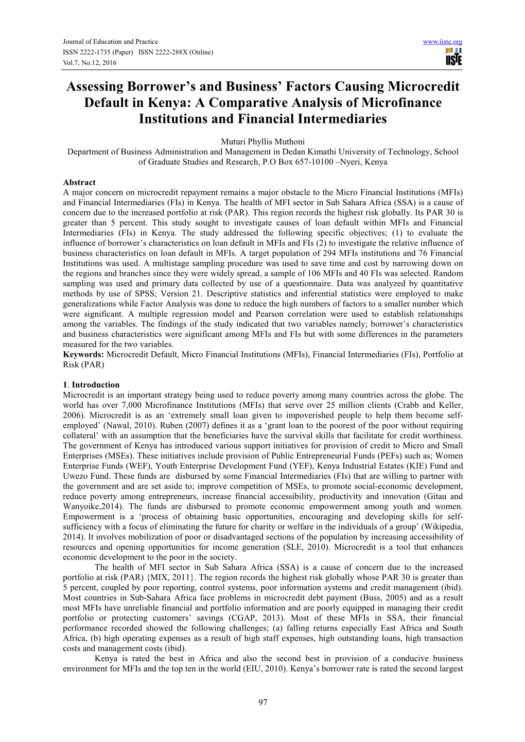 Assessing Borrower's and Business' Factors Causing Microcredit