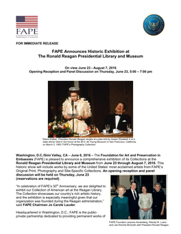 FAPE Announces Historic Exhibition at the Ronald Reagan Presidential Library and Museum