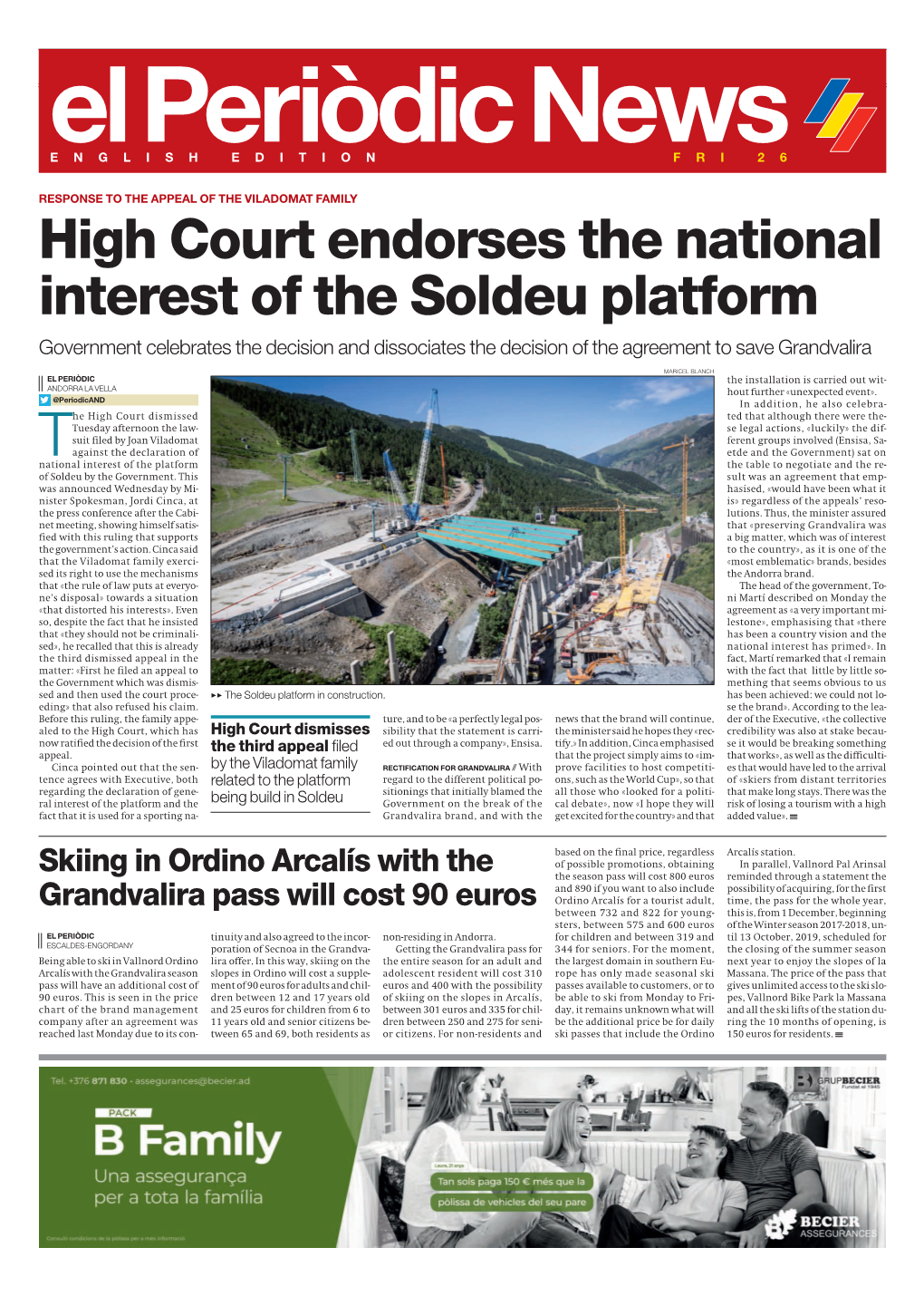 High Court Endorses the National Interest of the Soldeu Platform Government Celebrates the Decision and Dissociates the Decision of the Agreement to Save Grandvalira