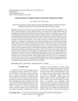 Characterization of Aquifers in Parts of Abia State, Southeastern Nigeria