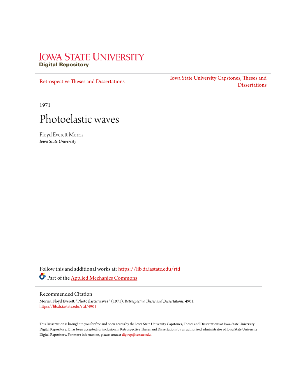 Photoelastic Waves Floyd Everett Orm Ris Iowa State University