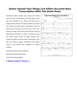 Queen Spread Your Wings Live Killers Accurate Bass Transcription Whit Tab Sheet Music