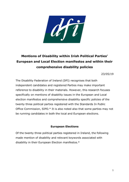 Mentions of Disability Within Irish Political Parties' European And