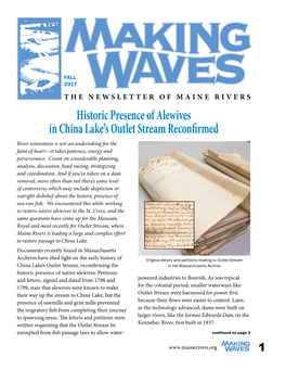 Historic Presence of Alewives in China Lake's Outlet