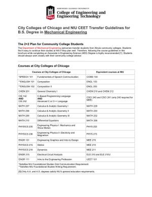 City Colleges of Chicago and NIU CEET Transfer Guidelines for B.S. Degree in Mechanical Engineering