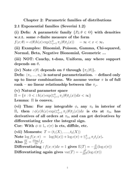 (Severini 1.2) (I) Defn: a Parametric Family {P