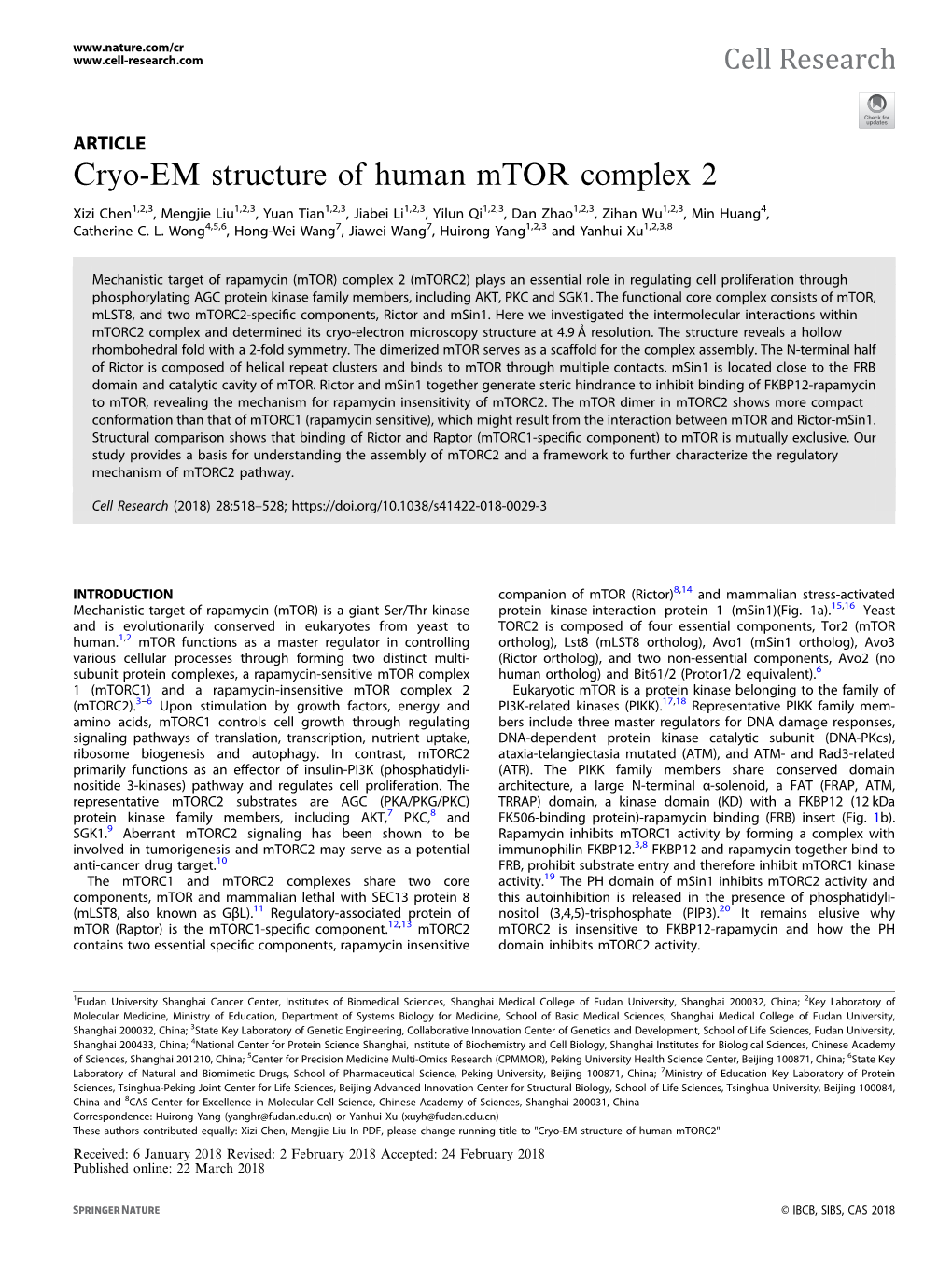 Cryo-EM Structure of Human Mtor Complex 2