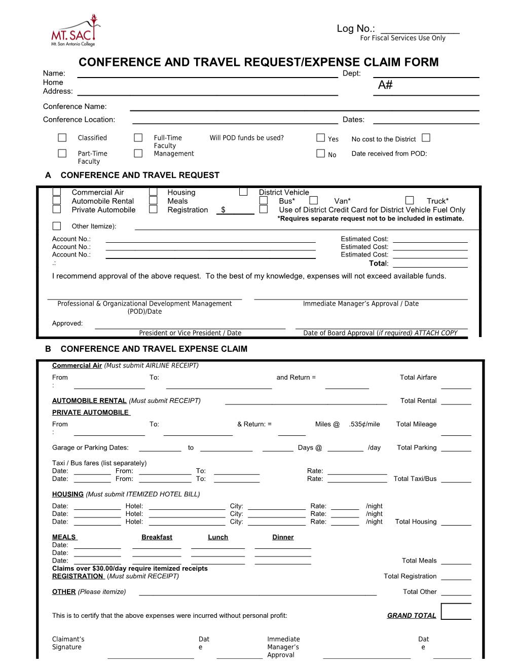 Conference and Travel Request/Expense Claim Form