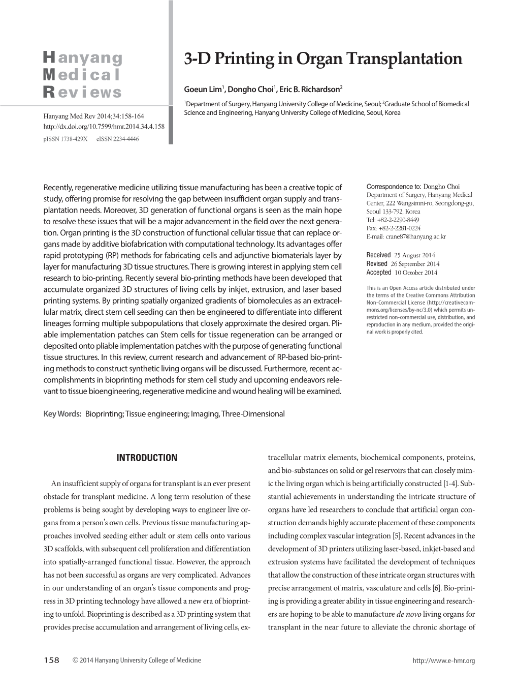 3-D Printing in Organ Transplantation HMR 3-D Printing in Organ Transplantation