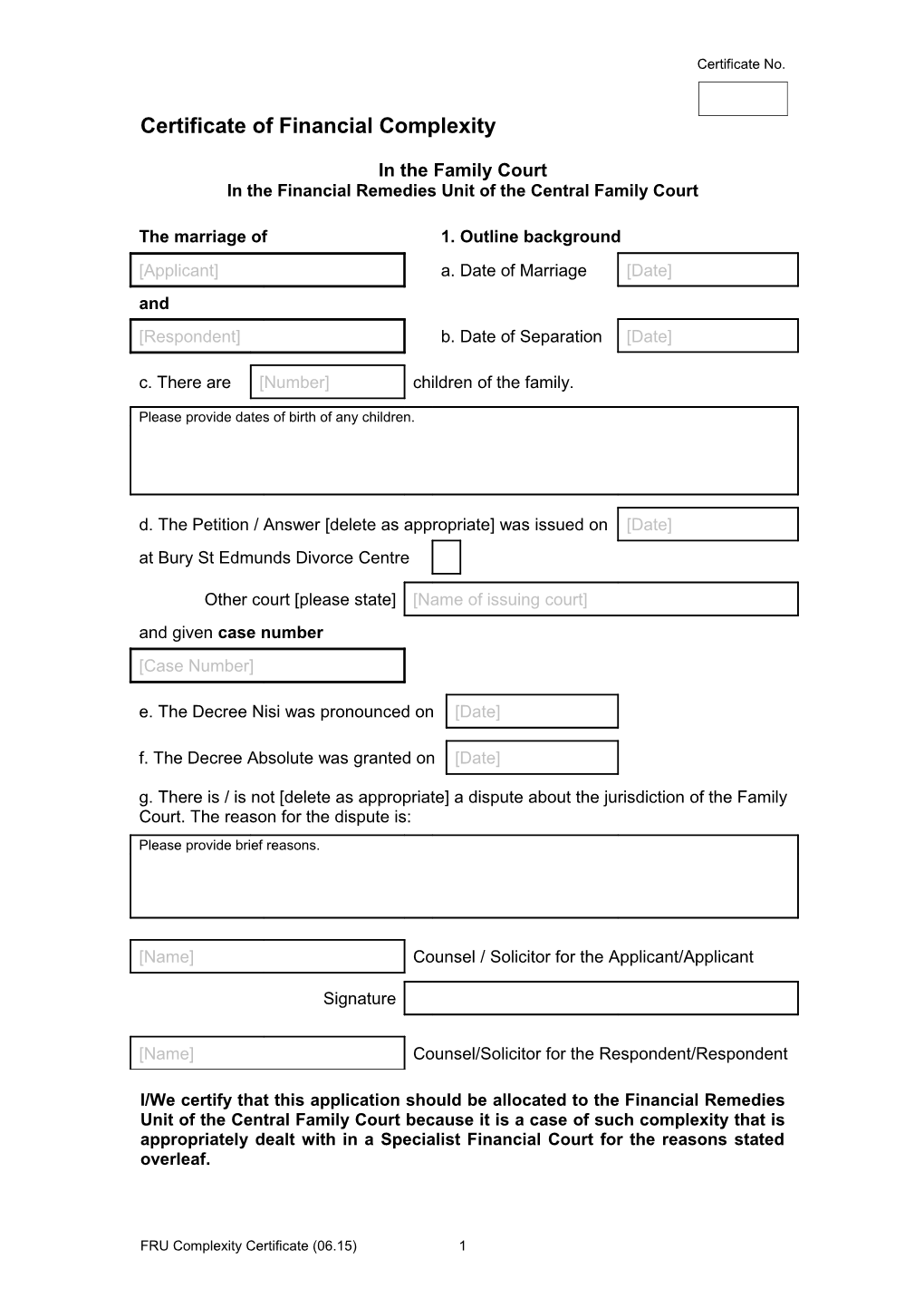 Guidance Note: Financial Remedies Unit at Central Family Court