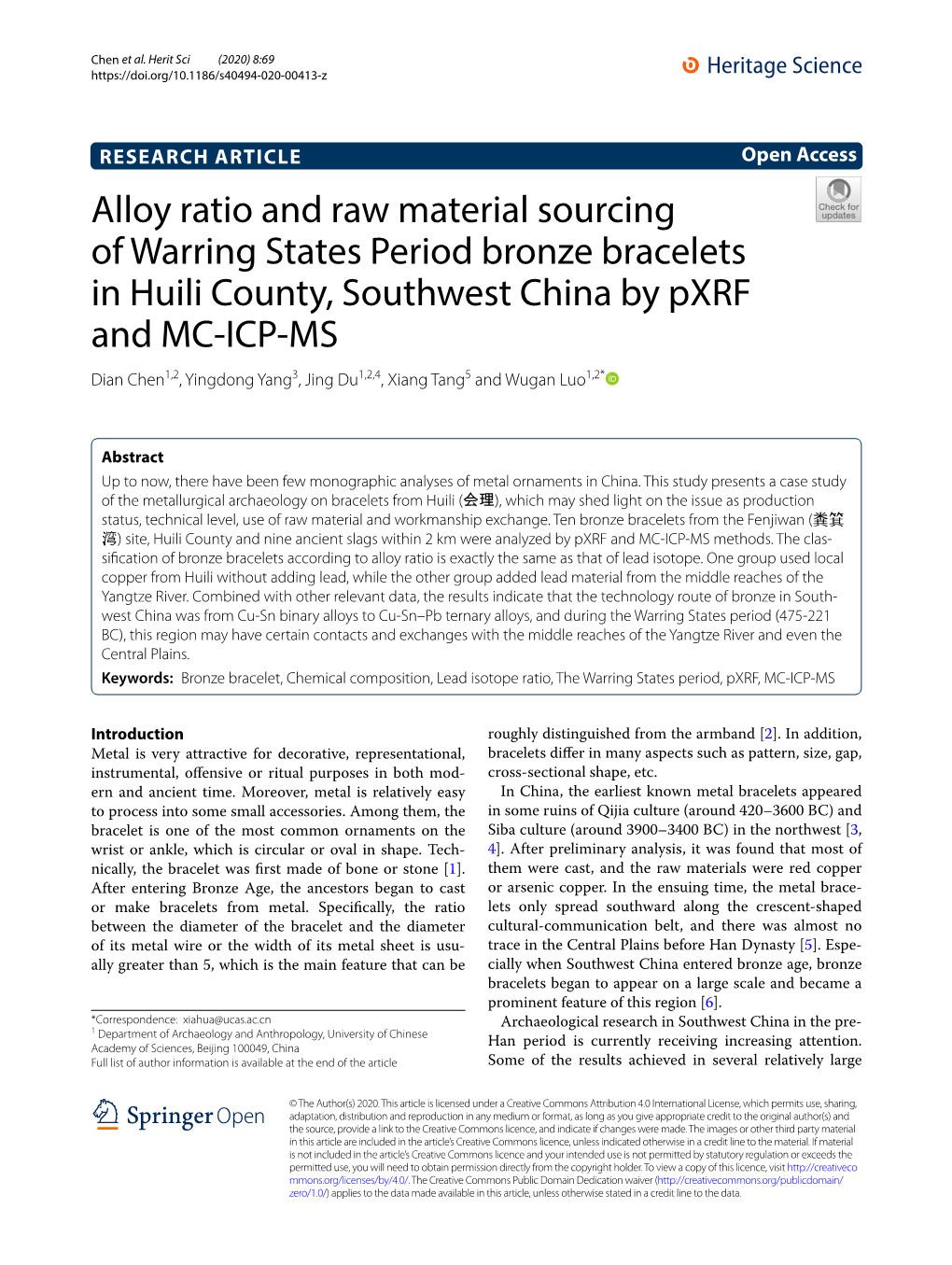 Alloy Ratio and Raw Material Sourcing of Warring States Period Bronze