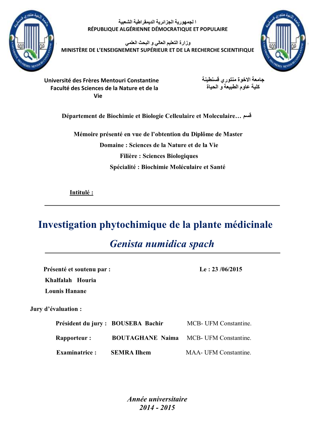146- Investigation Phytochimique De La Plante Médicinale Genista