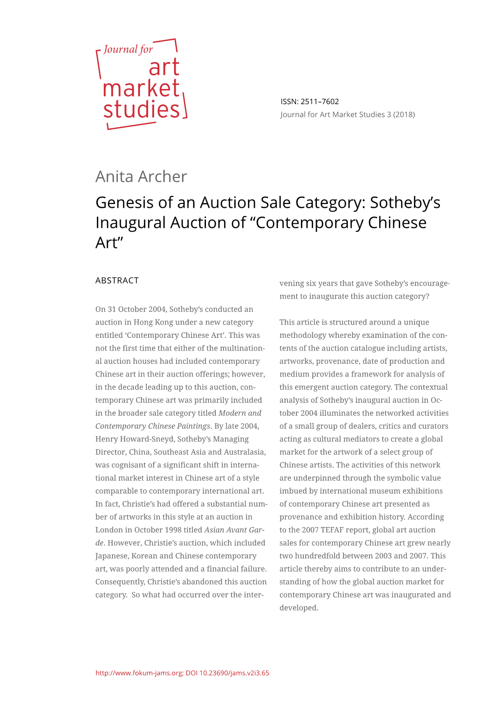 Anita Archer Genesis of an Auction Sale Category: Sotheby's Inaugural