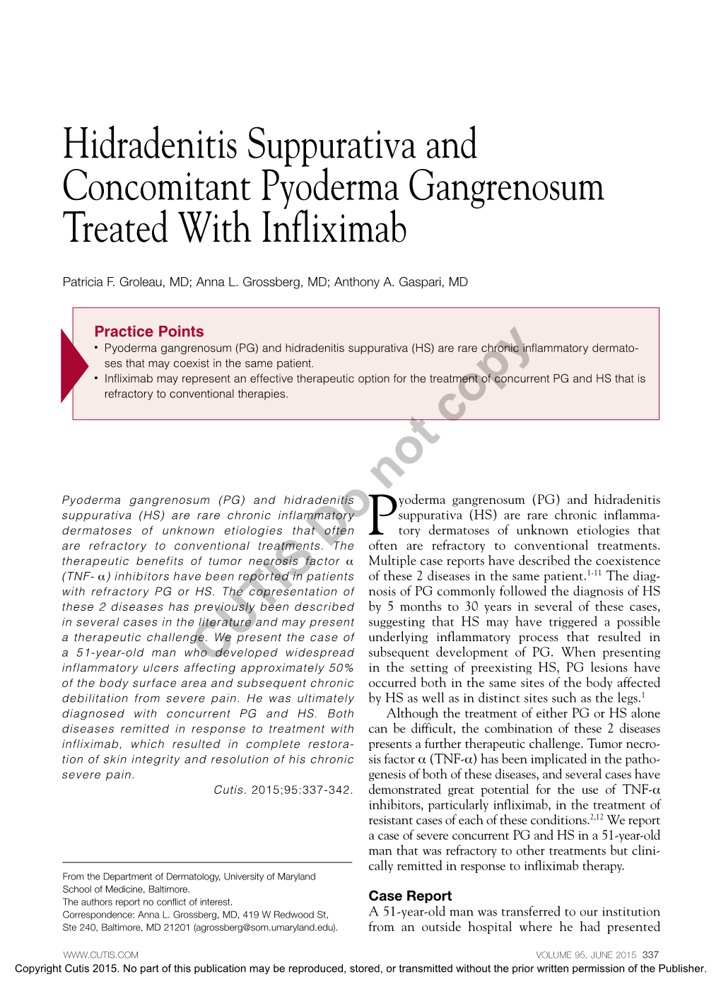 Hidradenitis Suppurativa and Concomitant Pyoderma Gangrenosum Treated with Infliximab