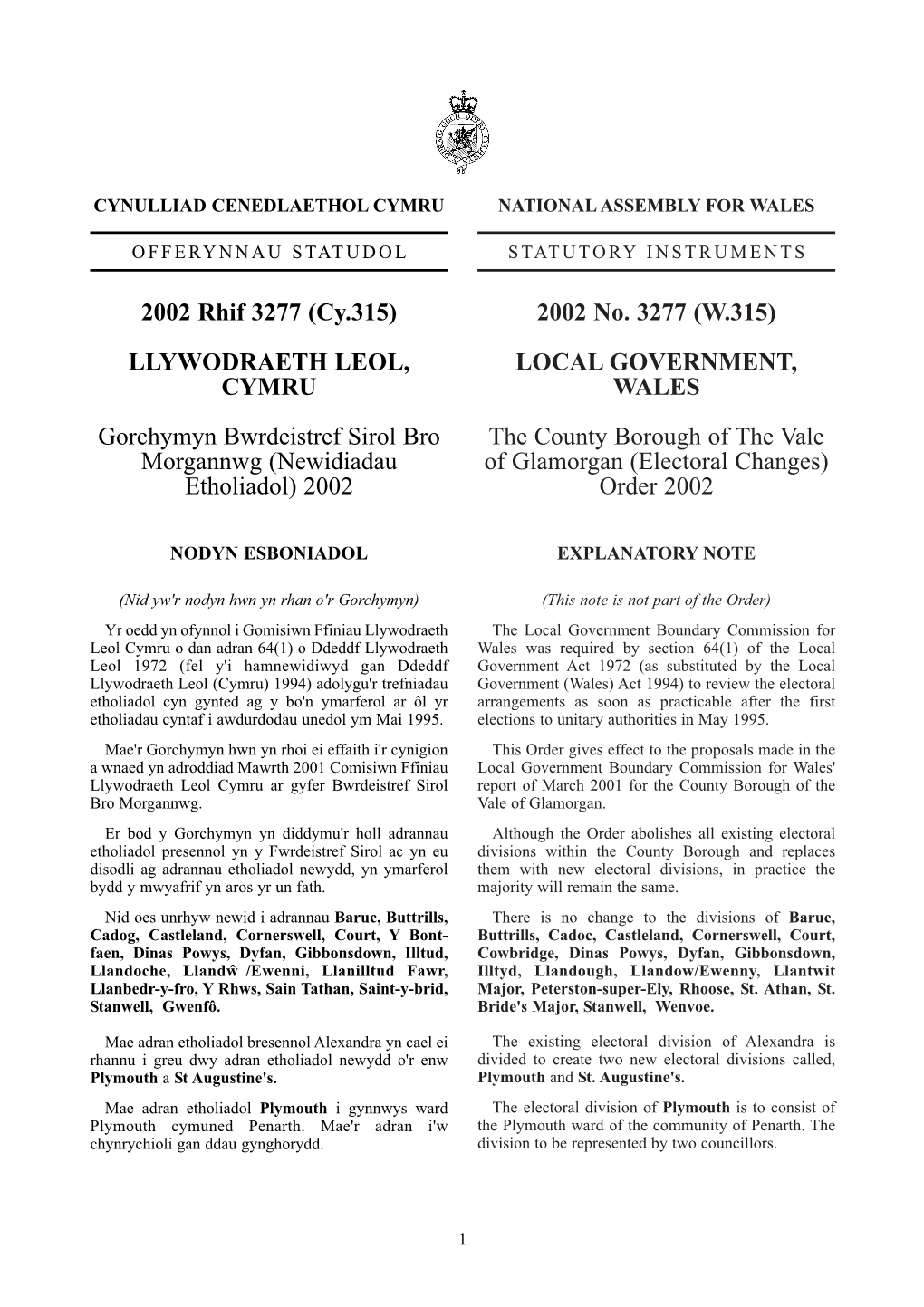 The County Borough of the Vale of Glamorgan (Electoral Changes