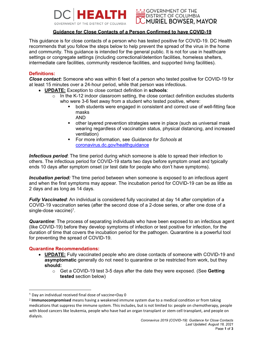 Guidance for Close Contacts of a Person Confirmed to Have COVID-19