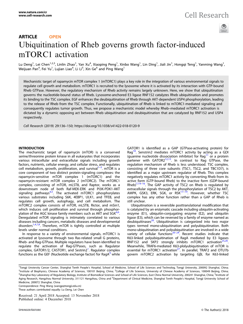 Ubiquitination of Rheb Governs Growth Factor-Induced Mtorc1 Activation