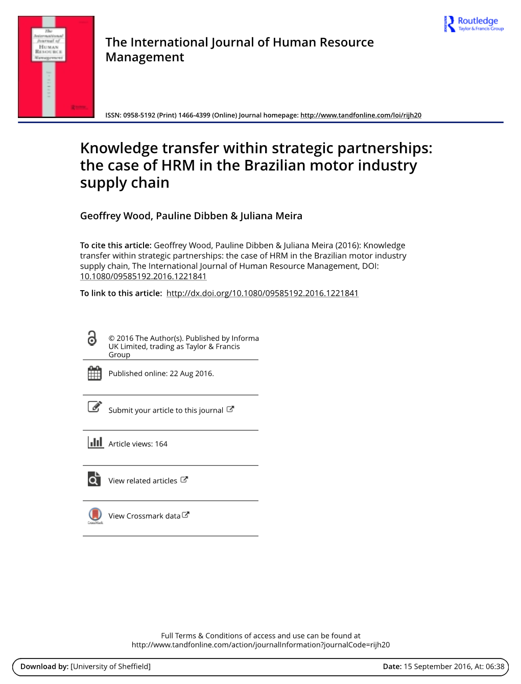 Knowledge Transfer Within Strategic Partnerships: the Case of HRM in the Brazilian Motor Industry Supply Chain