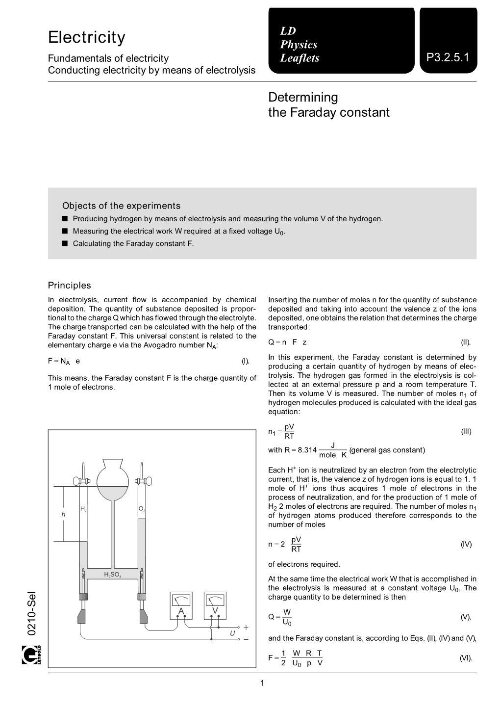 P3.2.5.1 Conducting Electricity by Means of Electrolysis