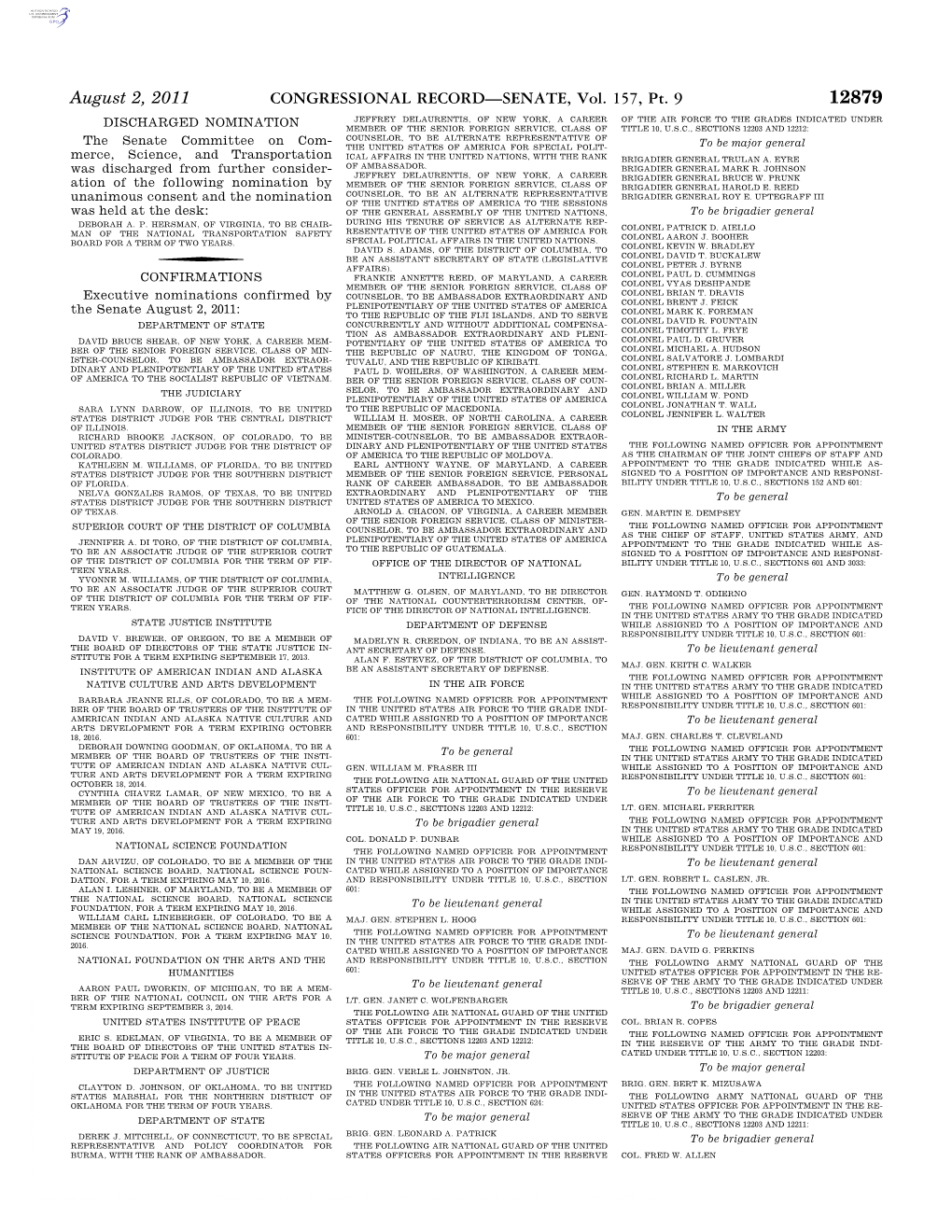 CONGRESSIONAL RECORD—SENATE, Vol. 157, Pt