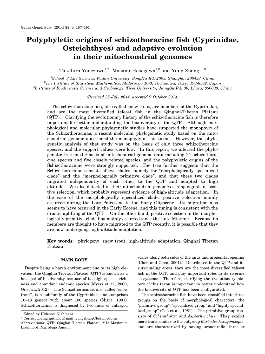 And Adaptive Evolution in Their Mitochondrial Genomes