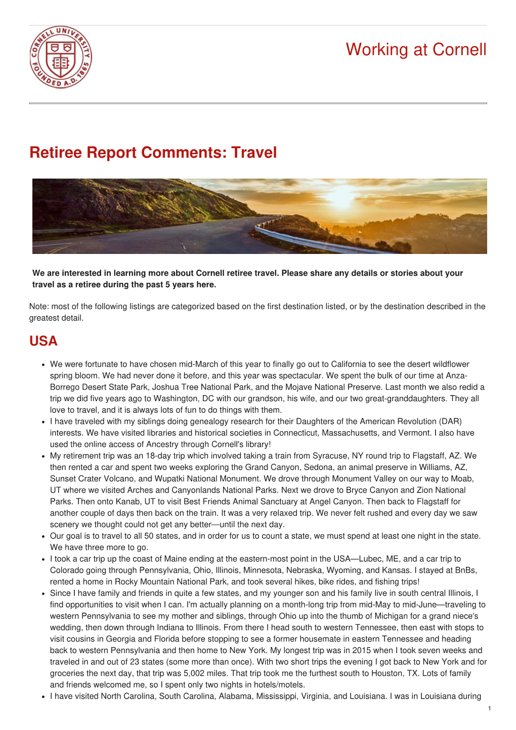 Retiree Report Comments: Travel