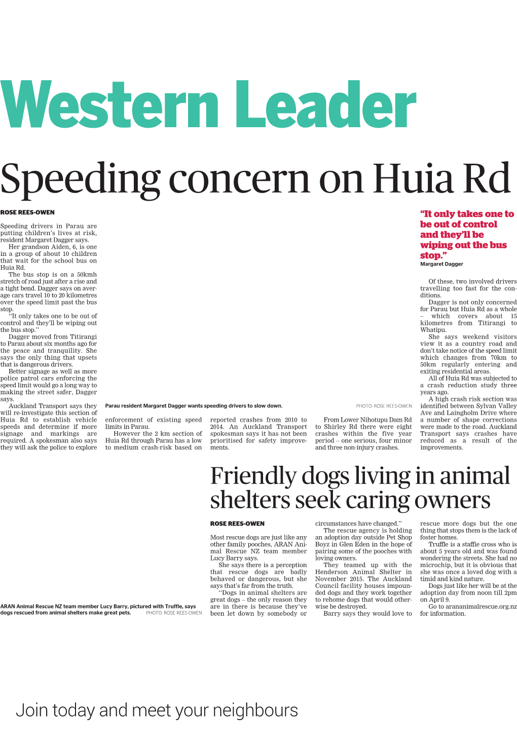 Speeding Concern on Huia Rd