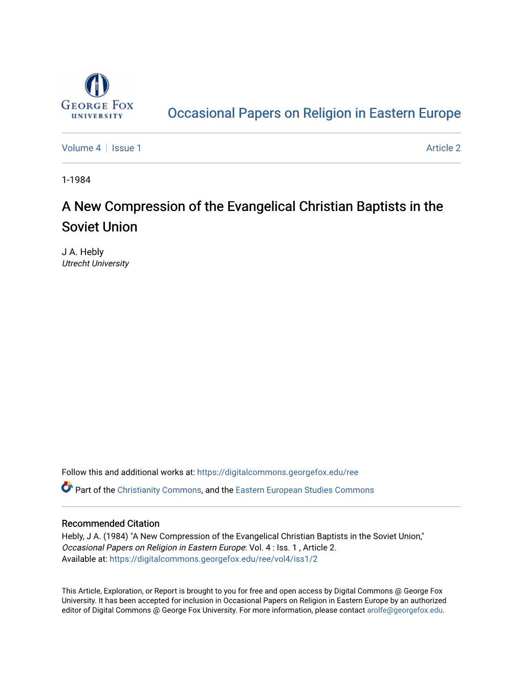 A New Compression of the Evangelical Christian Baptists in the Soviet Union