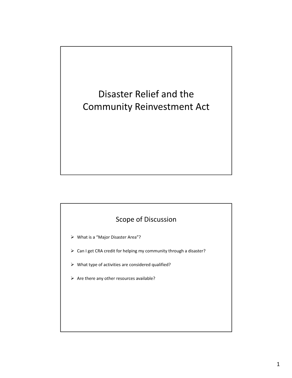 Disaster Relief and the Community Reinvestment Act