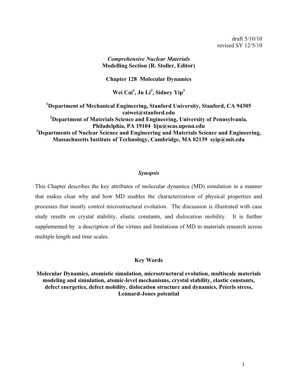 Chapter 128 Molecular Dynamics