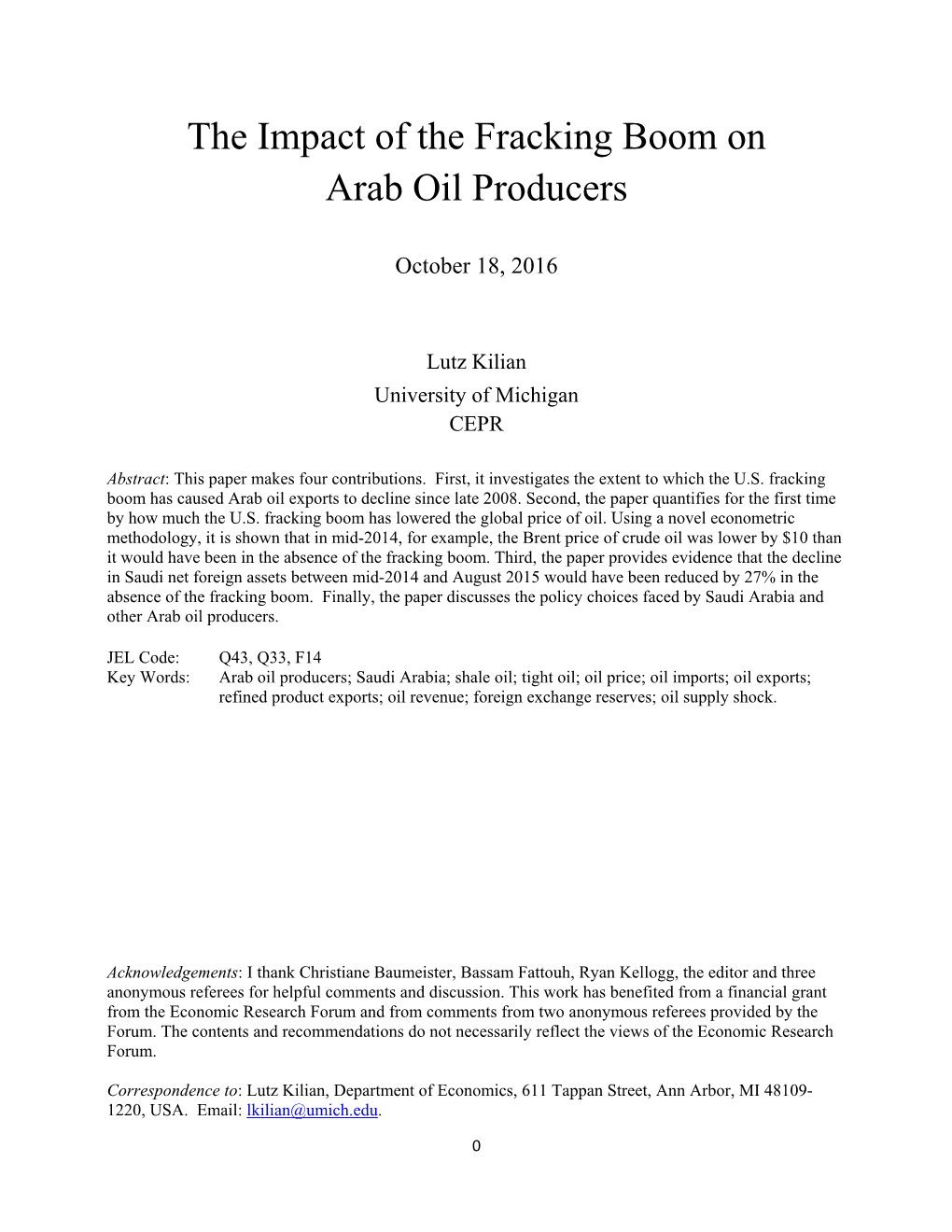 The Impact of the Fracking Boom on Arab Oil Producers