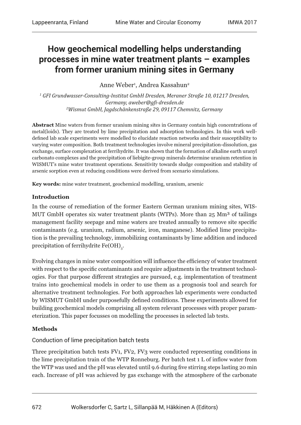 How Geochemical Modelling Helps Understanding Processes in Mine Water Treatment Plants – Examples from Former Uranium Mining Sites in Germany