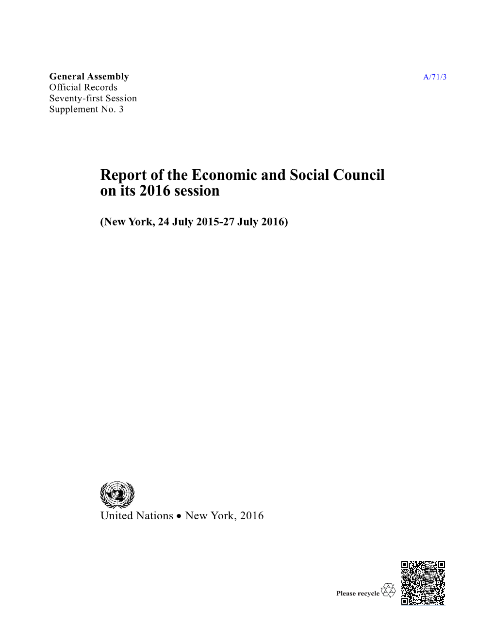 Report of the Economic and Social Council on Its 2016 Session