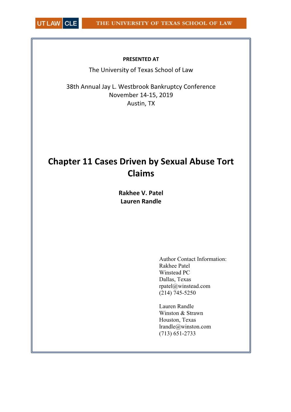 Chapter 11 Cases Driven by Sexual Abuse Tort Claims