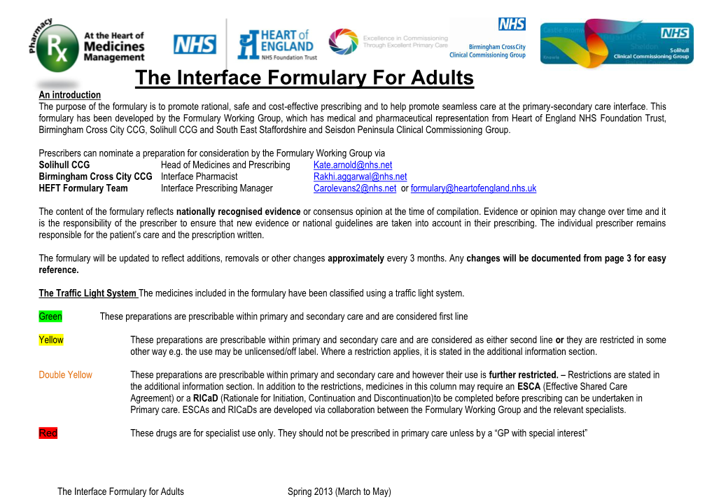 The Interface Formulary for Adults