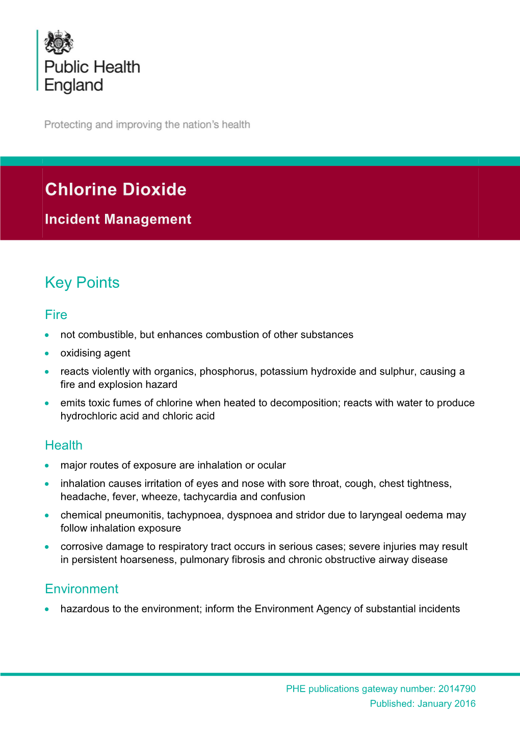 Chlorine Dioxide Incident Management