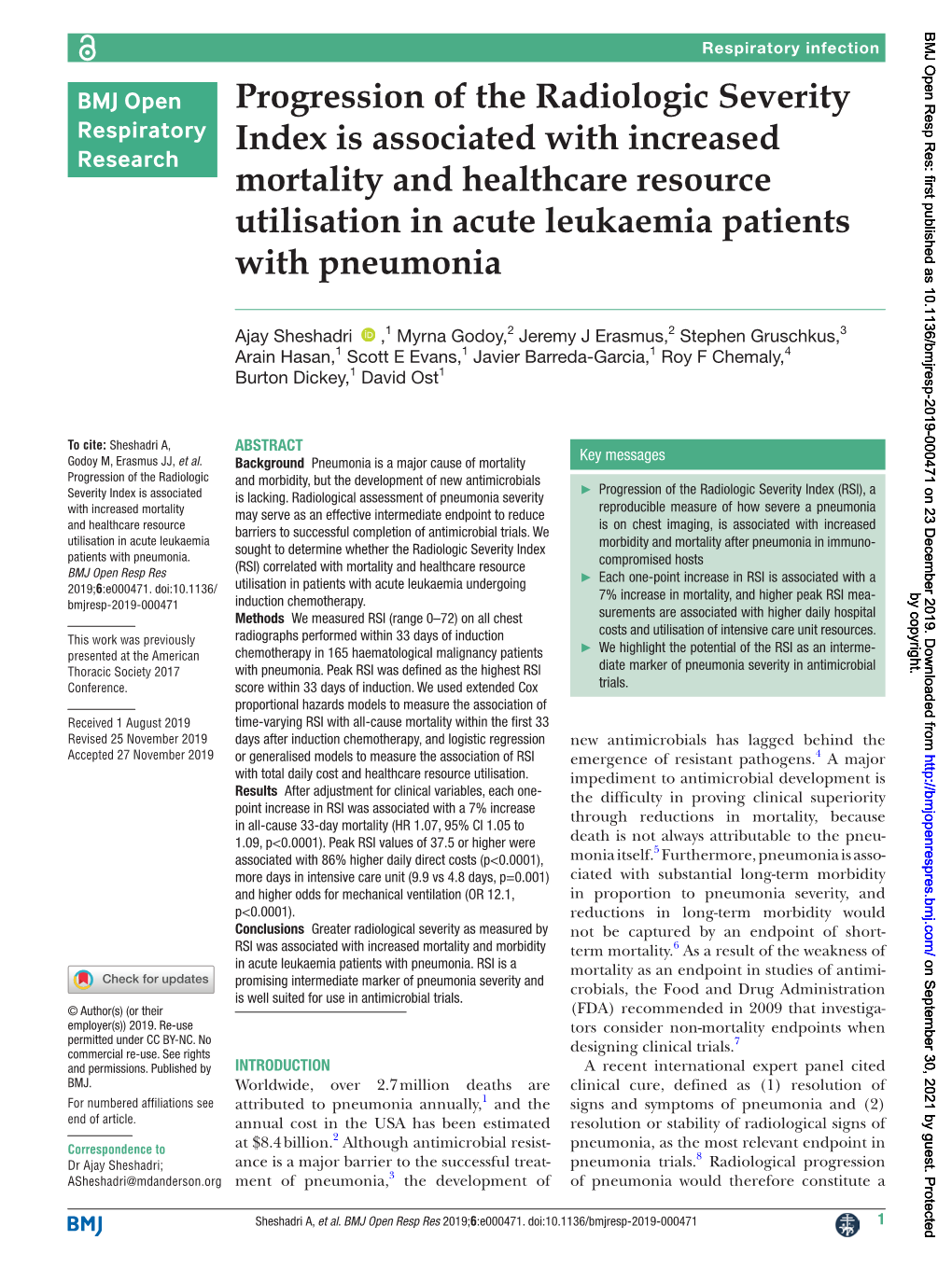 Progression of the Radiologic Severity Index Is Associated with Increased Mortality and Healthcare Resource Utilisation in Acute Leukaemia Patients with Pneumonia